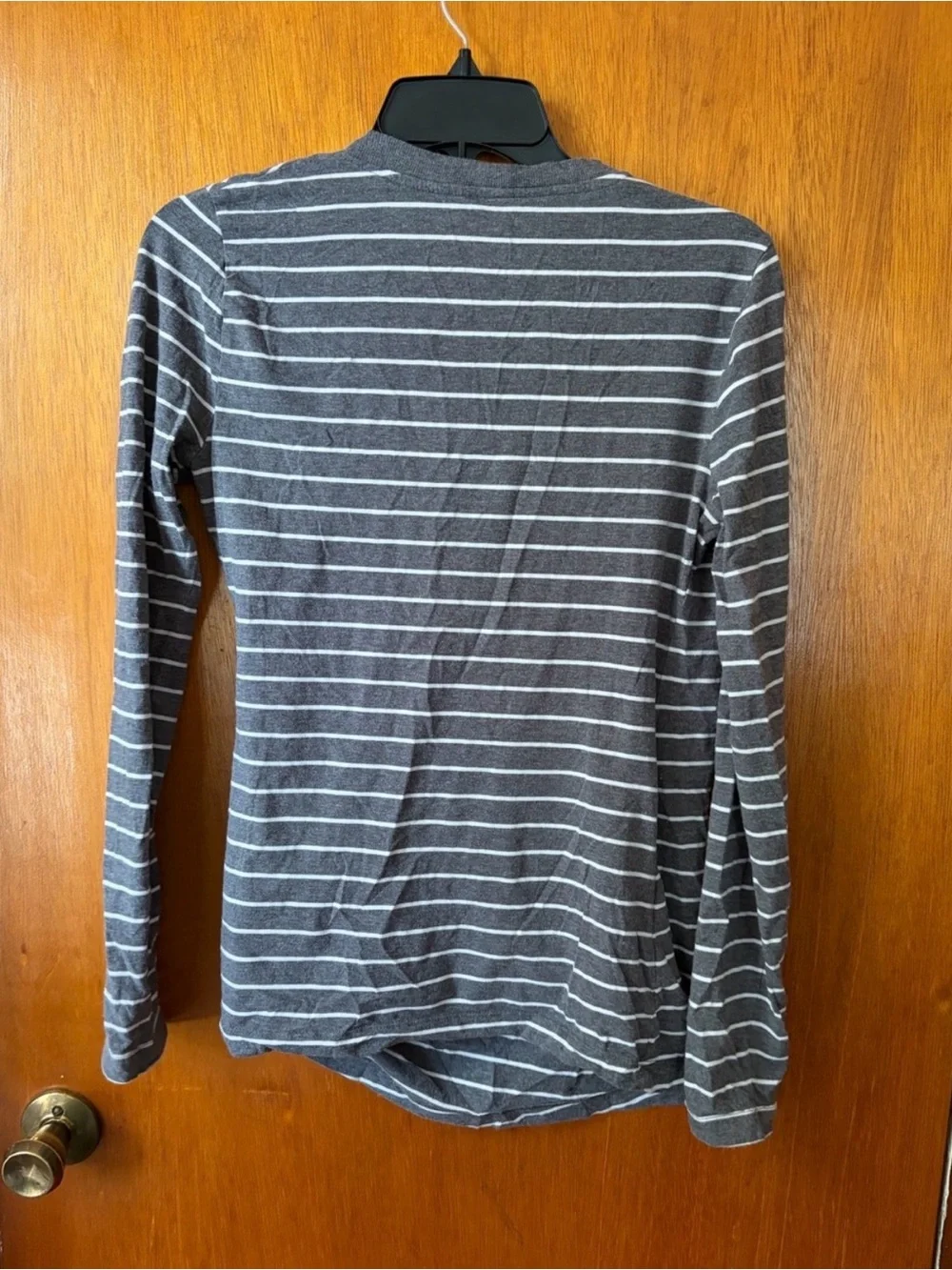 Gray Striped Wrap-Style Women's Nursing Top